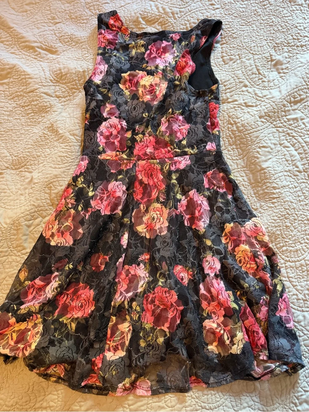 Floral Lace Overlay Skater Dress - Pink/Black - Wet Seal Y2K Whimsigoth